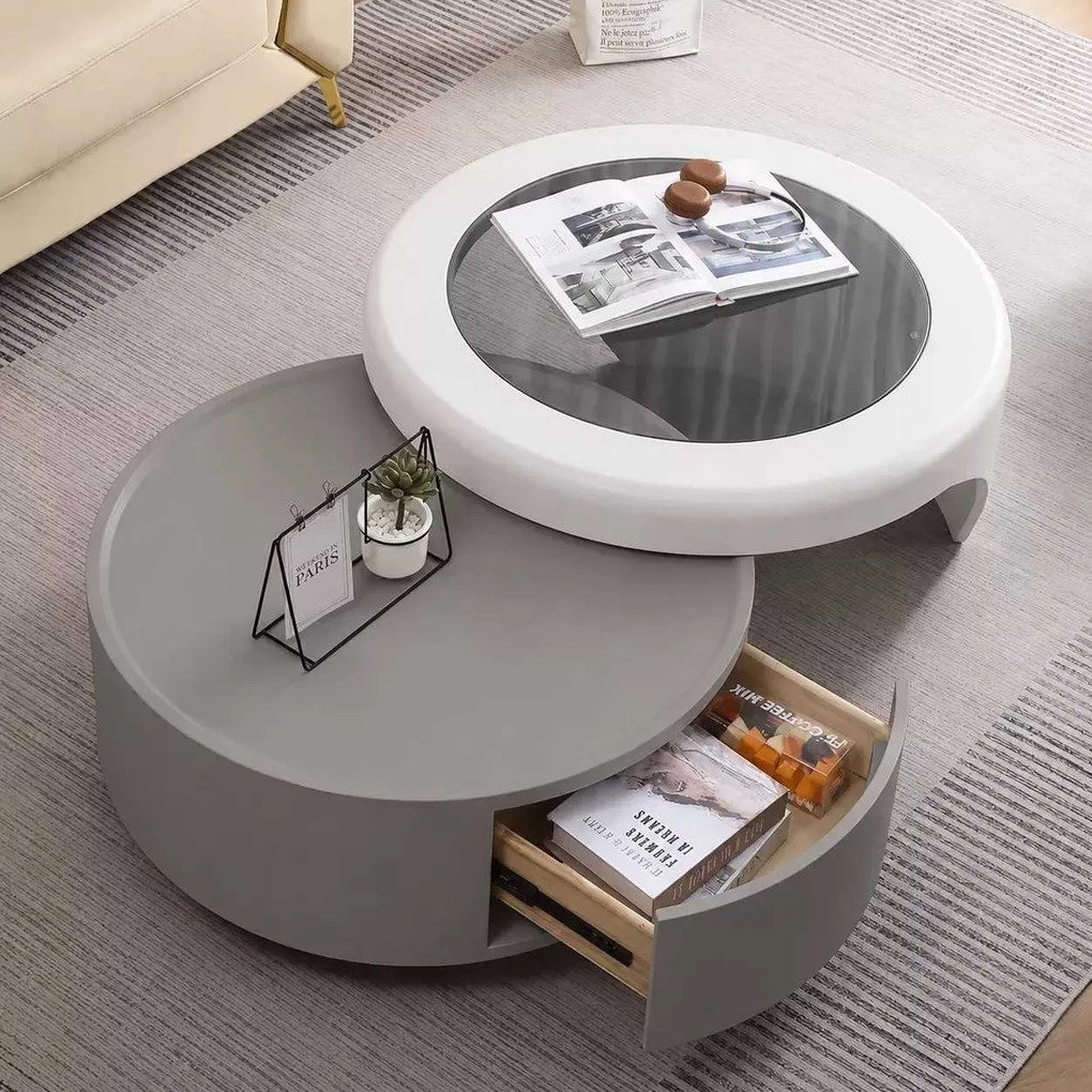 LuxuryForm DESIGN Konferenčný stolík DELUX 80 / 75 cm – biela/sivá (set 2 ks) - II. akosť