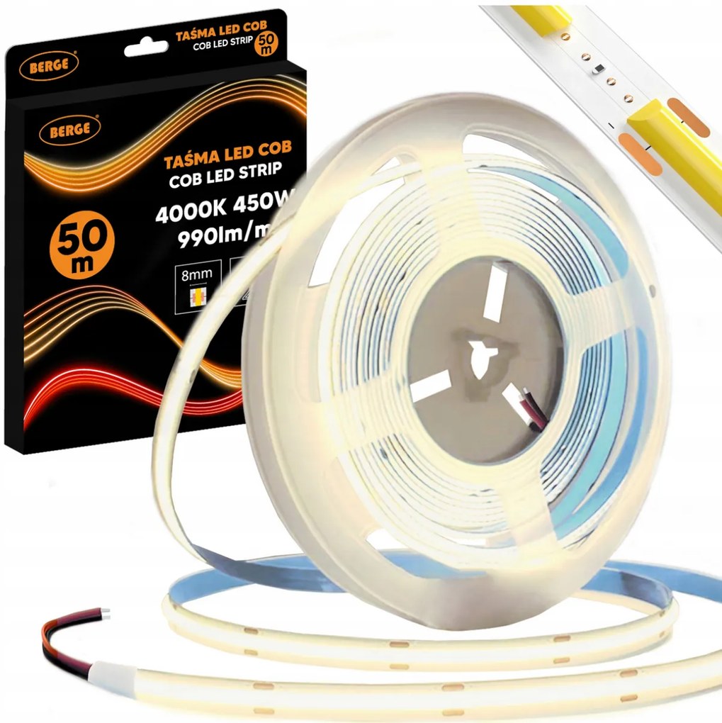BERGE LED pásik COB Neon 12V - 480D - 9W/m - IP20 - 50m - 990lm/m - neutrálna farba