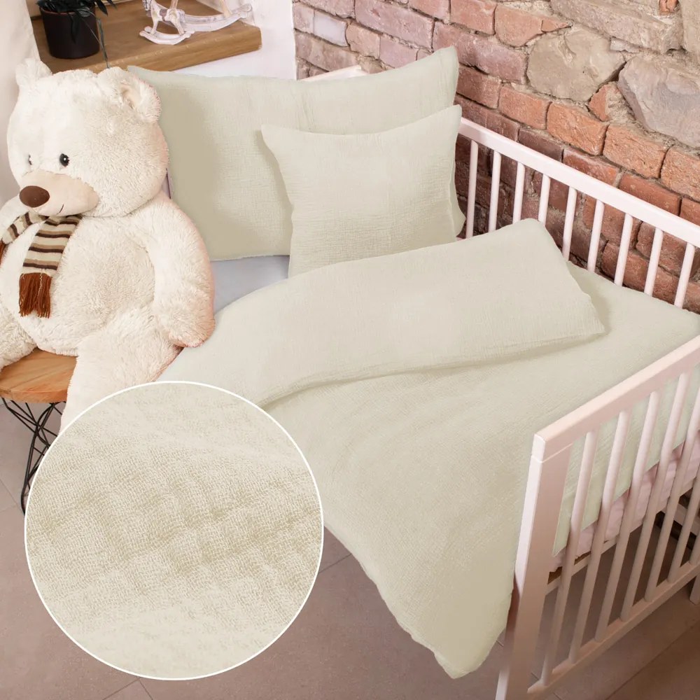 Biante Detské mušelínové posteľné obliečky do postieľky Nature MSN-080 Krémové Do postieľky 90x130 a 40x60 cm
