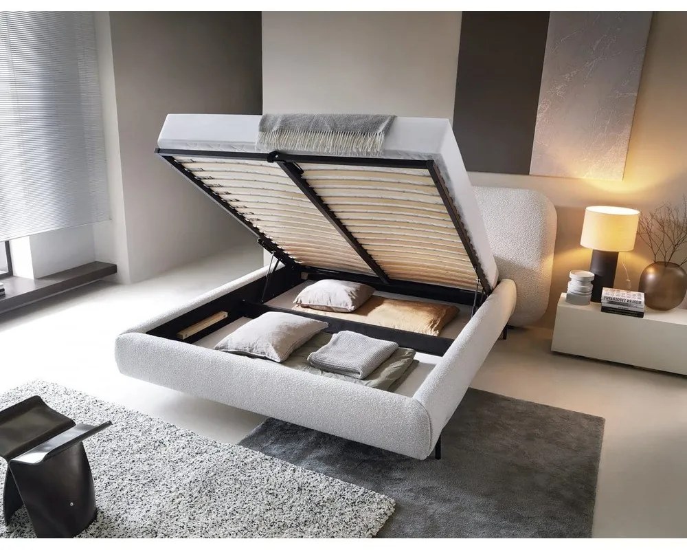 Béžová čalúnená dvojlôžková posteľ s úložným priestorom s roštom 140x200 cm Pointt – ELTAP