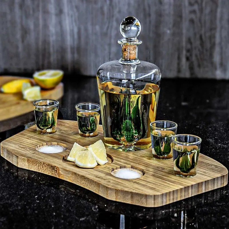 05089 Dizajnový tequila set s pohárikmi a dekantérom - Agáve