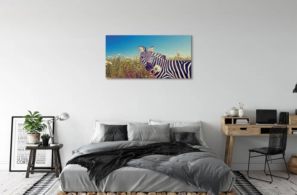 Obraz na plátne zebra kvety 125x50 cm