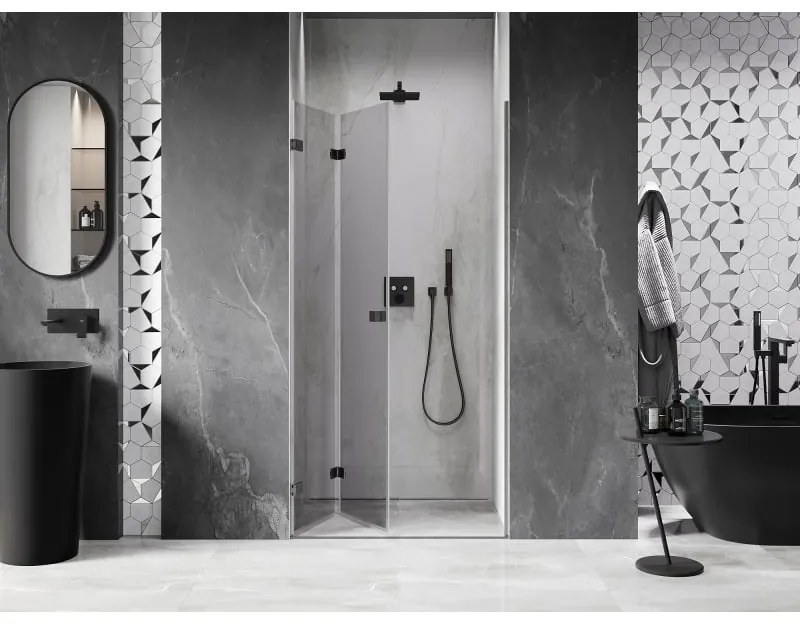 Mexen, Mexen Lunar-F skladacie ľavé sprchové dvere 80 cm, priehľadné, pištoľovo sivá kartáčovaná - 836-080-000-66-00-L