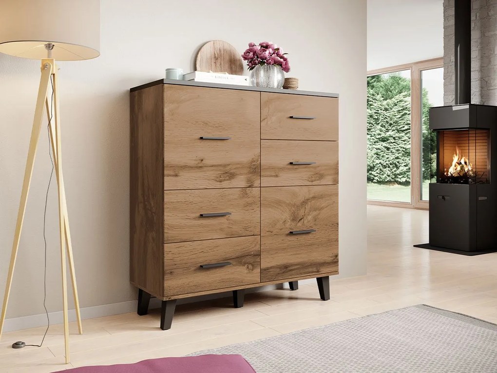 Komoda Sanna 110 2D4S, Farby: briliantovo biela matná / dub sonoma