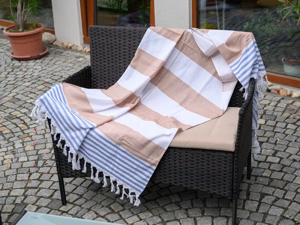 Plážová osuška FARAO 90 x 180 cm, hnedo-biela, 70% bavlna | 30% polyester