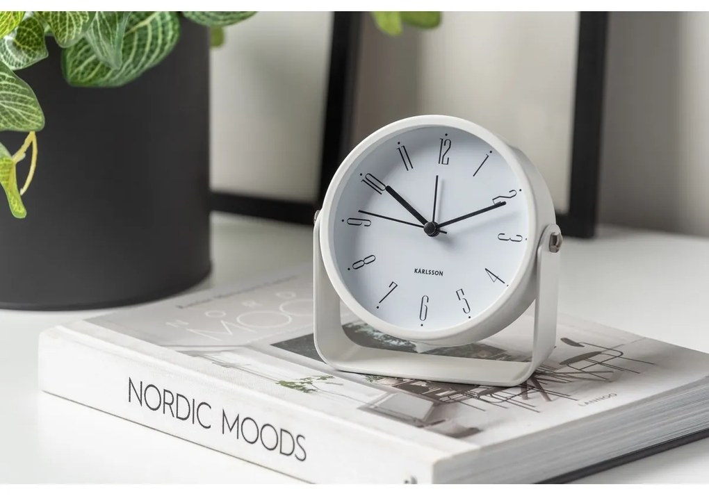 Dizajnový budík Karlsson 5989WH biely, priemer 12cm