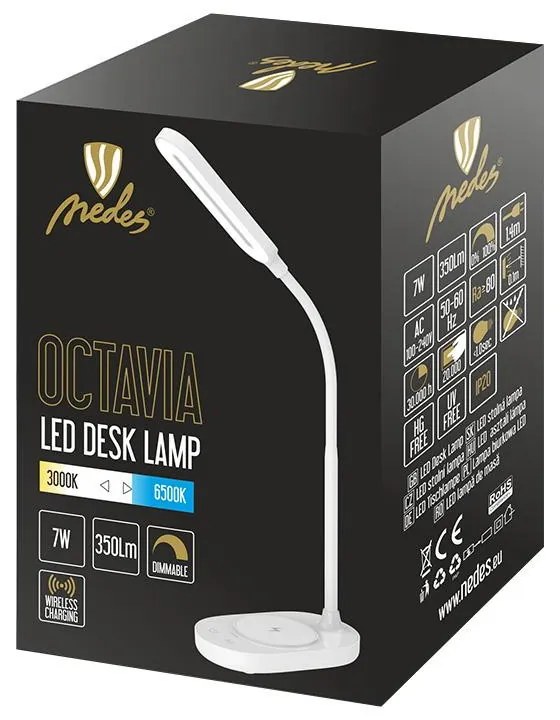 LED lampička OCTAVIA biela 7W stmievateľná s bezdrôtovým nabíjaním