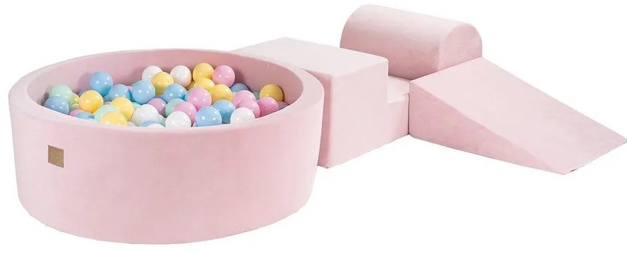 Ružové zamatové penové ihrisko 4 ks výška 30 cm 225x90 cm Montessori – Meowbaby