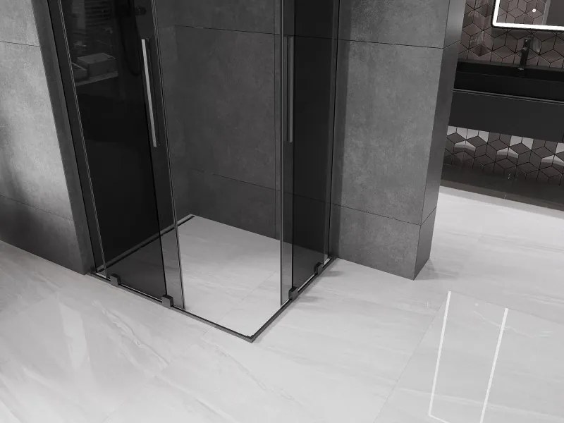 Mexen Velar L Duo, sprchový kút s posuvnými dverami 90 x 80 cm, 8mm šedé sklo, brúsený grafit, 871-080-090-02-43-66