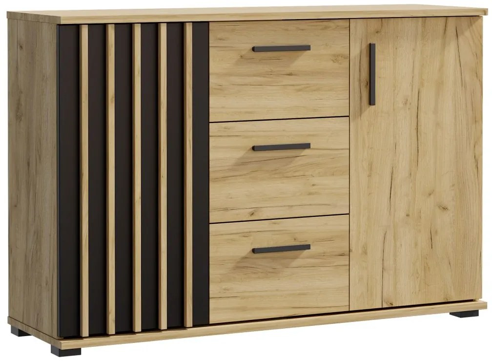 Komoda 120 cm, farba dub craft so zásuvkami a úchytkami