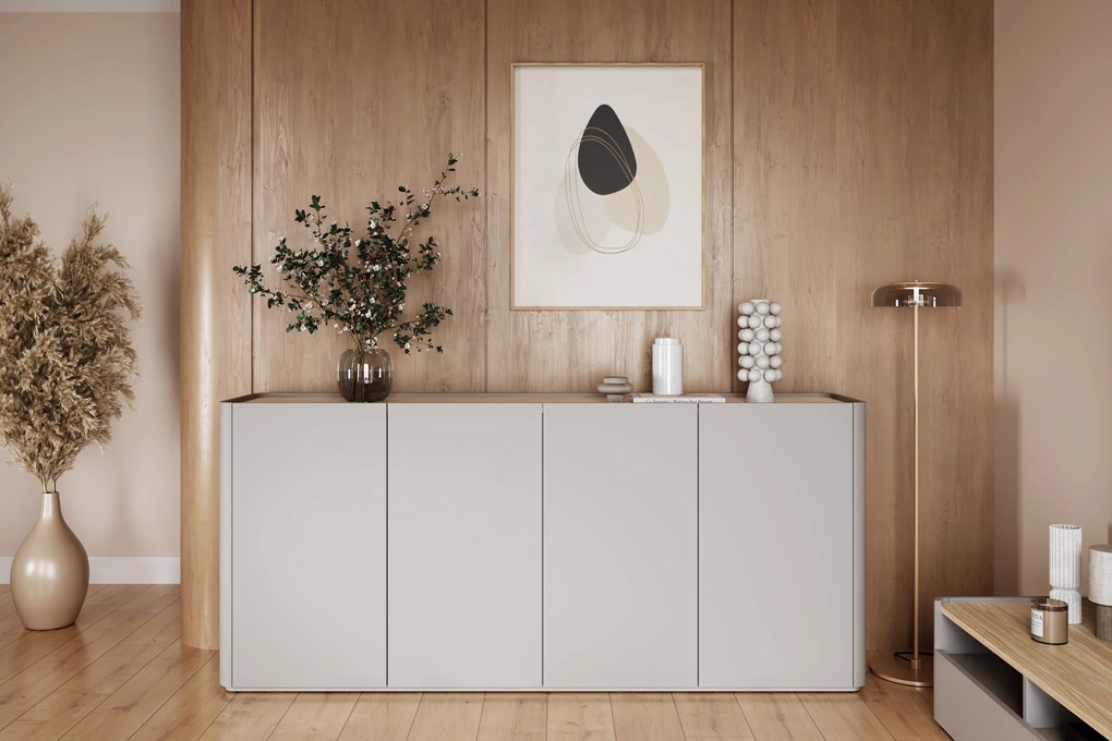 Komoda Elivo 200 cm štvordverová - kašmír / olejovaný dub