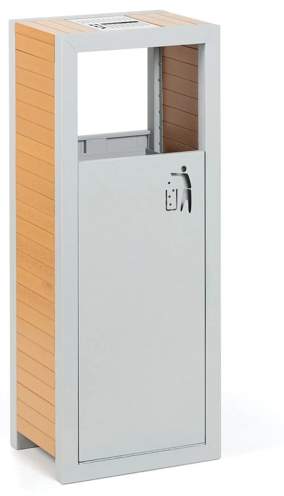 Odpadkový kôš s popolníkom, 48 l, sivý / imitácia dreva