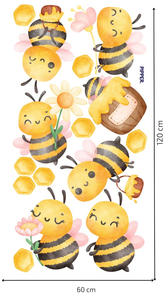 PIPPER. Textilná nálepka na stenu "Včielky"