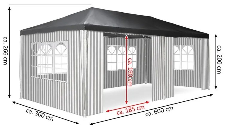 Garthen 71702 Záhradný párty stan - 3 x 6 m, antracit + 6 bočníc