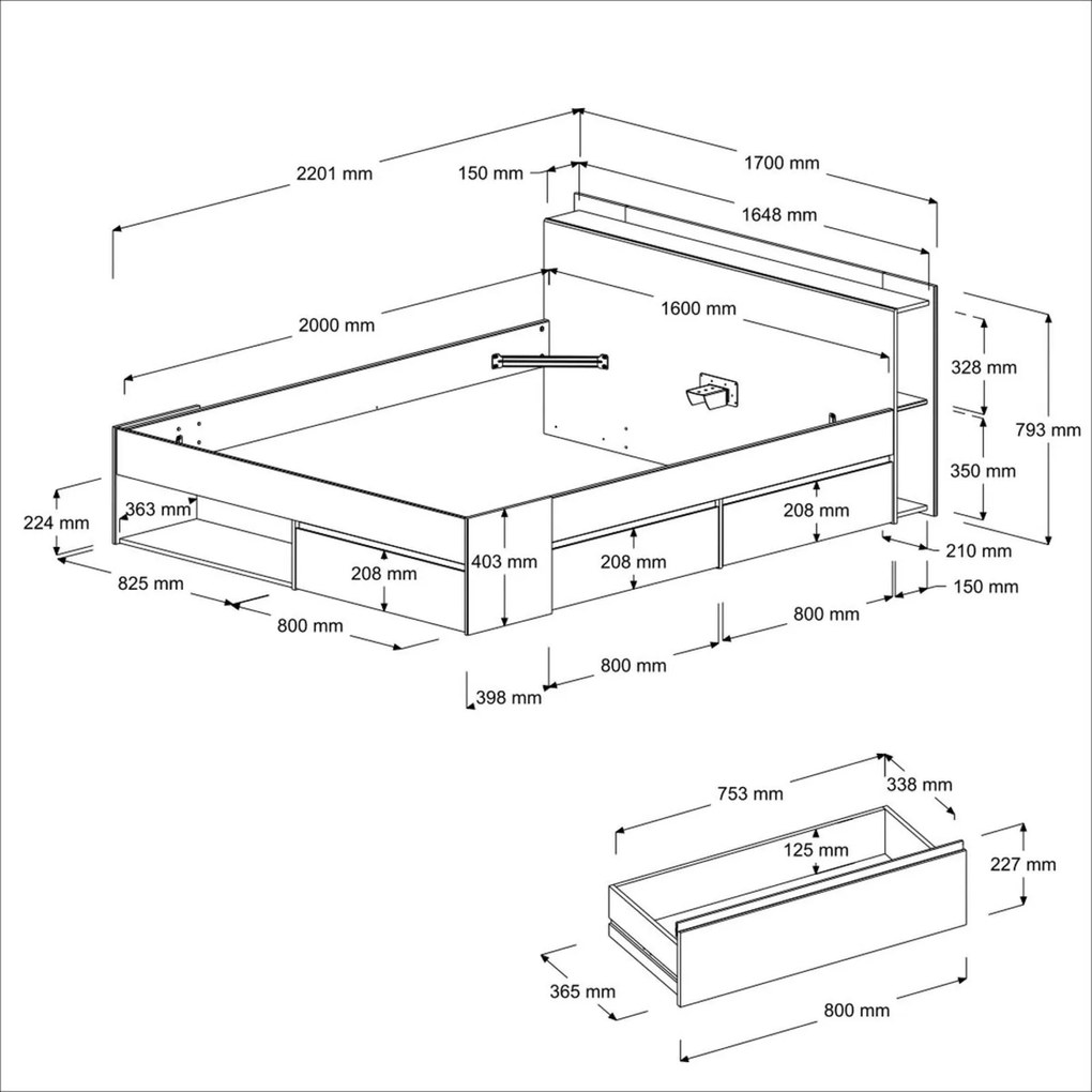 Manželská posteľ so zásuvkami Most 160x200 cm akácia