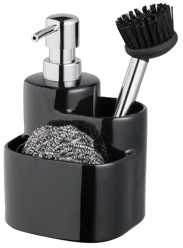 BISK Erga Basic, keramický kuchynský organizér s dávkovačom saponátu 3ks, čierna lesklá, ERG-07674