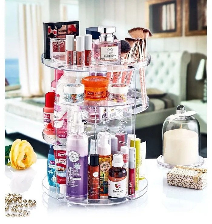 Priehľadný otočný plastový kúpeľňový organizér na kozmetiku - Hermia