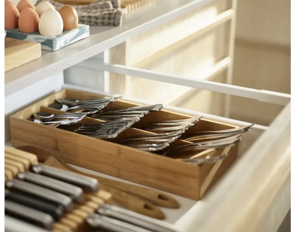 Organizér na príbory, príborník JOSEPH, 50 % úspora miesta, bambus 38 x 17,5 x 6 cm