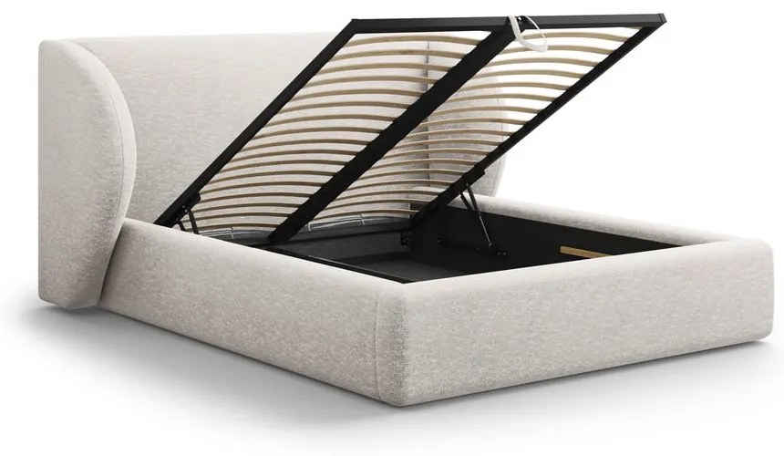 Svetlosivá čalúnená dvojlôžková posteľ s úložným priestorom s roštom 160x200 cm Miley – Micadoni