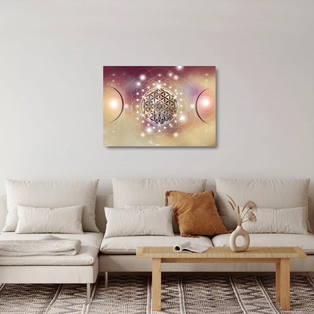 Sklenený obraz - Mandala s elementmi (70x50 cm)