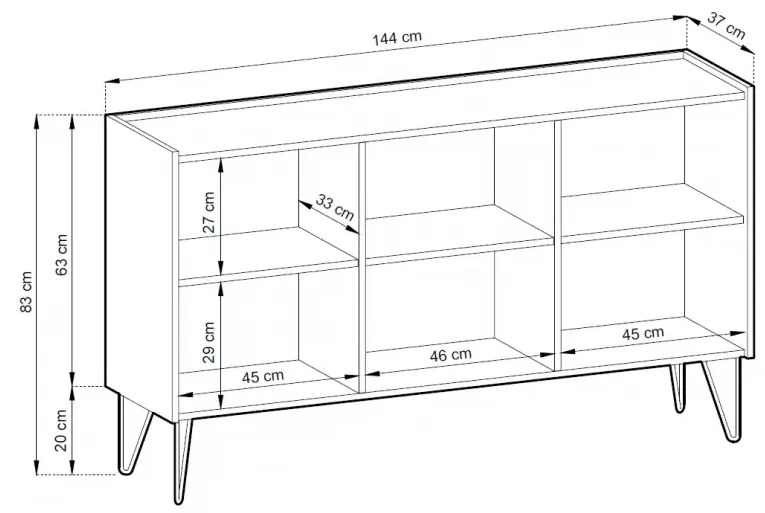 Komoda Harmony Va 144 cm černá/černý mramor