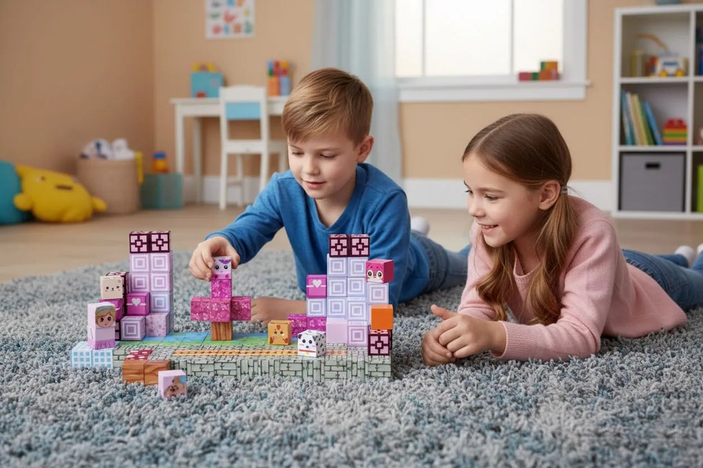 MULTISTORE Magnetické kocky – stavebnica 140 dielov pre deti 3+ (farebné, ružové)
