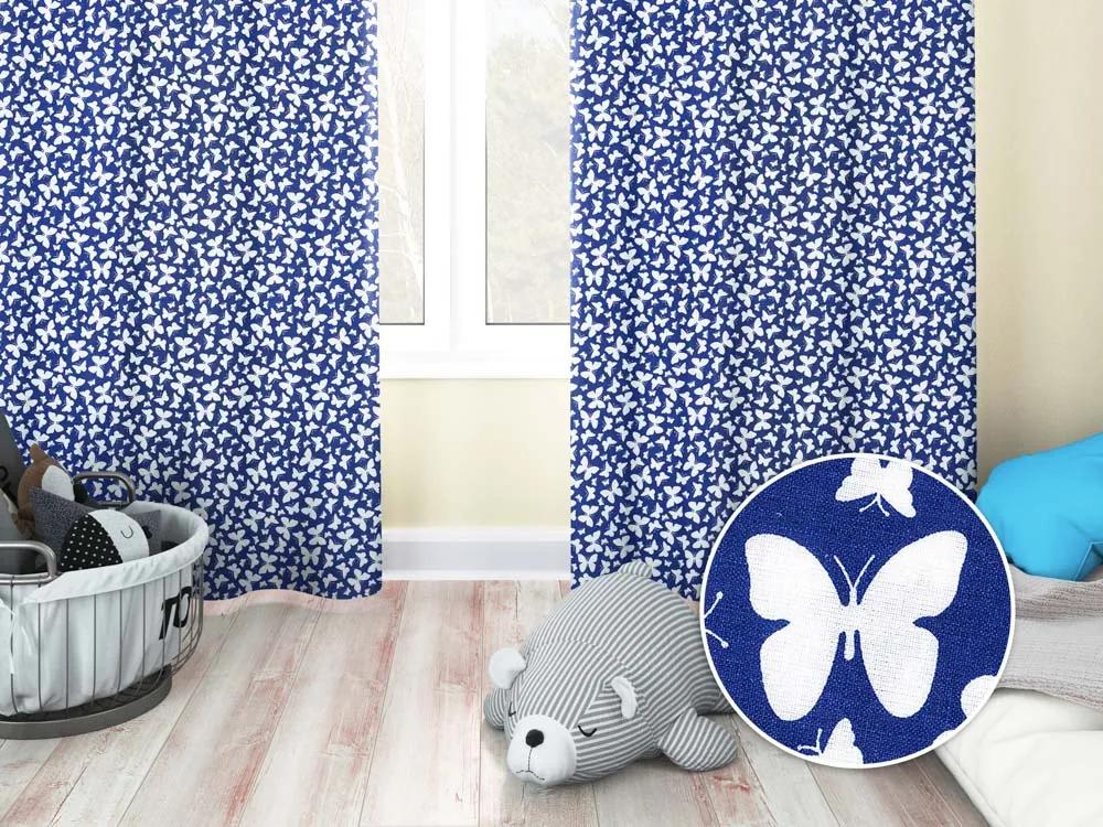 Biante Detský bavlnený záves Sandra SA-376 Biele motýliky na modrom 150x260 cm
