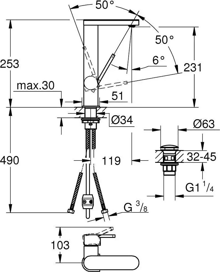 Grohe Plus - Umývadlová batéria L, s výpusťou Push-Open a výsuvnou koncovkou, chrómová, GRH-23844003