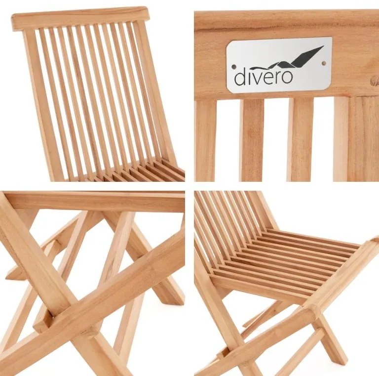 Divero 33137 Skladacia stolička z tíkového dreva 4 kusy