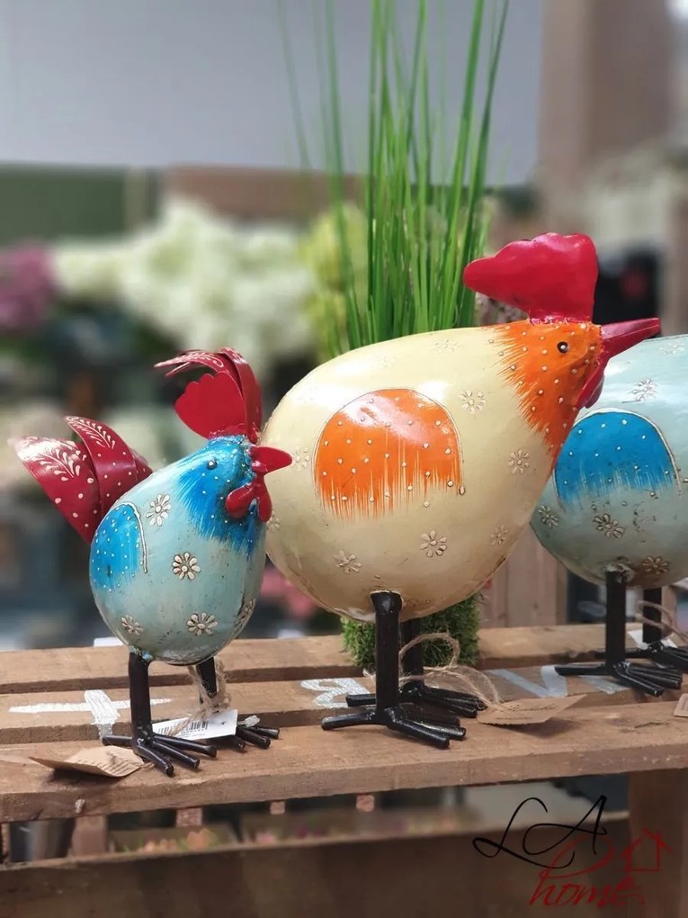 Veľkonočné dekorácie žltá kovová Sliepočka - 22*9*22 cm