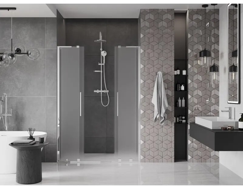 Mexen Velar L Duo, posuvné sprchové dvere do otvoru 160 cm, 8mm sklo námraza, chrómová, 871-160-003-32-01