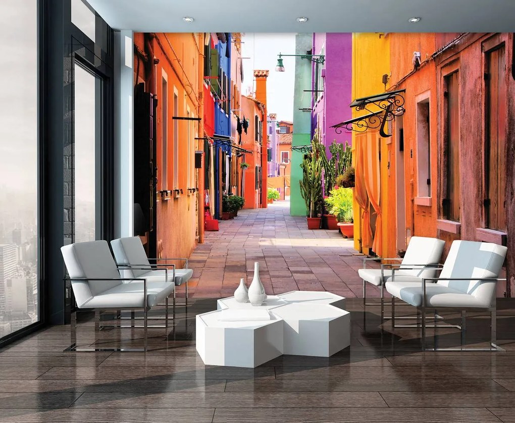Fototapeta - Benátky - ulica Burano (254x184 cm)