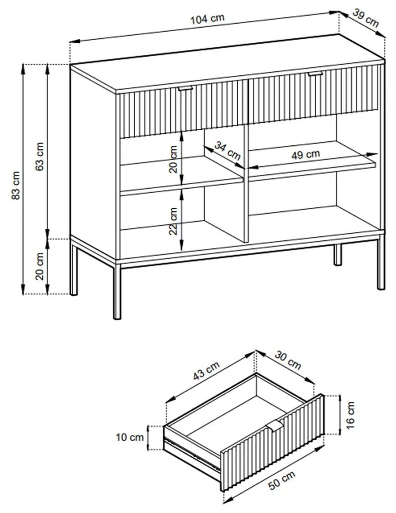 KOMODA VIGGO ŠEDÁ + ČIERNY PODSTAVEC 104 cm