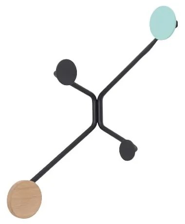 Čierny rohový nástenný vešiak s mentolovozeleným detailom Gazzda Hook