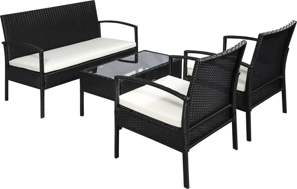 Outsunny Poly Rattan Sedacia Súprava Lounge 7 ks s Vankúšmi, Čierna | Aosom