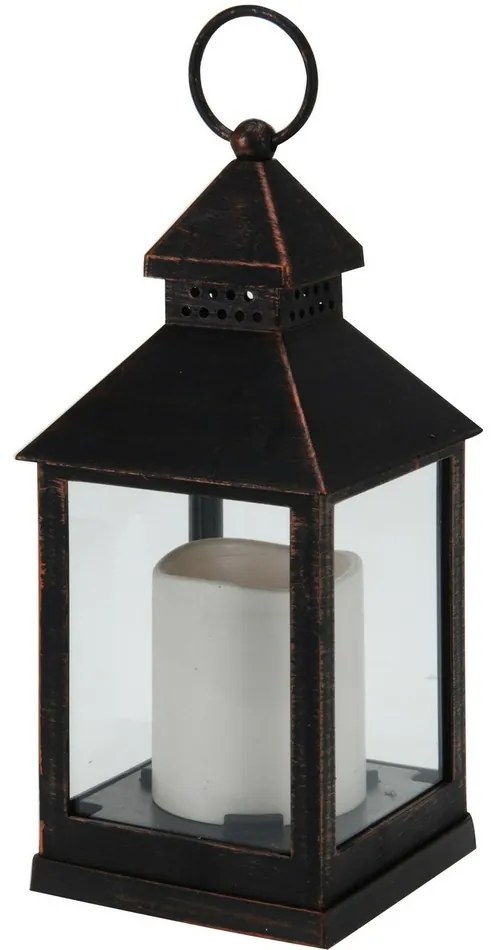 Lampáš s LED sviečkou hnedá, 23 cm