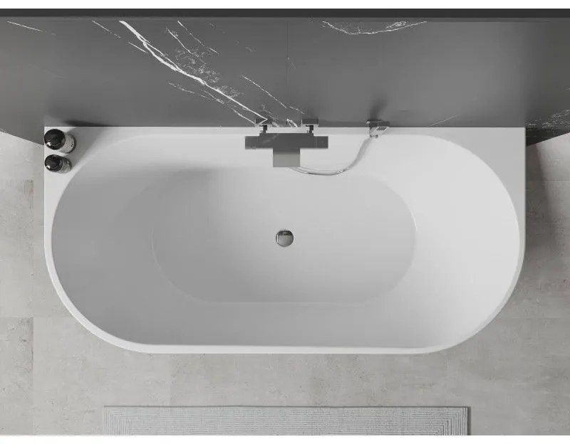 Mexen Oval, voľne stojaca vaňa ku stene 150 x 75 cm, biela, chrómový prepad, 52671507500-01