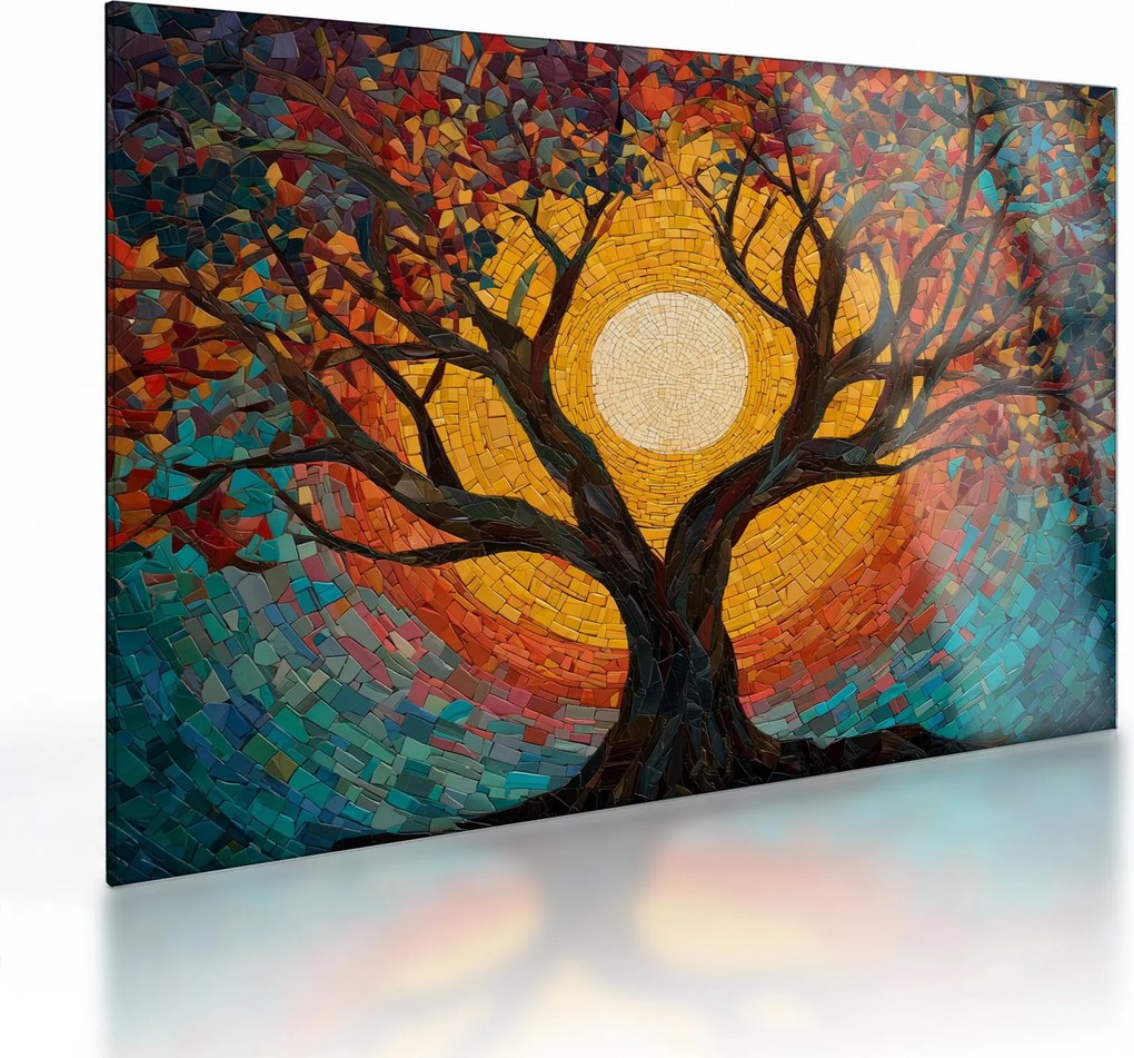 Sklenený obraz - Slnko v korune stromu života (70x50 cm)