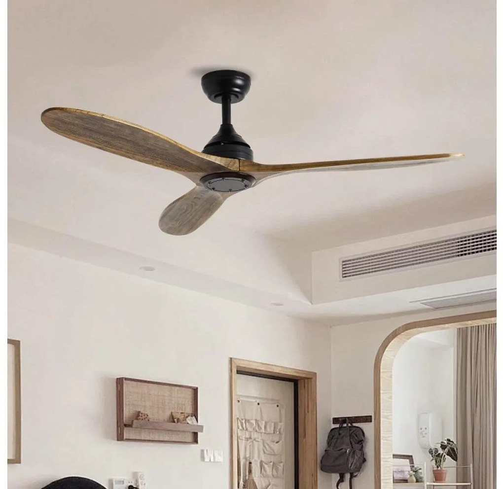 ZEVENTI - Stropný ventilátor LAURIA Wi-Fi Tuya čierna/dub + diaľkové ovládanie
