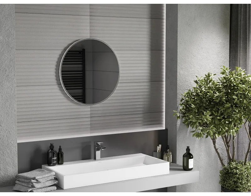 Mexen Loft, okrúhle kúpeľňové zrkadlo 60 cm, farba rámu brúsená oceľ, 9850-060-060-000-10
