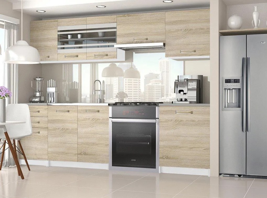 Kuchynská linka Belini 240 cm dub sonoma s pracovnou doskou Marika TOR MARIKA/5/WT/DS/0/F