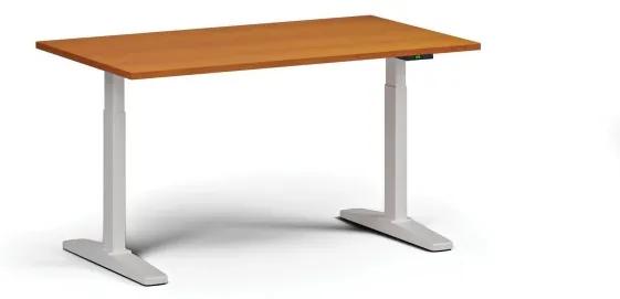 Výškovo nastaviteľný stôl, elektrický, 675-1325 mm, doska 1400x800 mm, biela podnož, čerešňa
