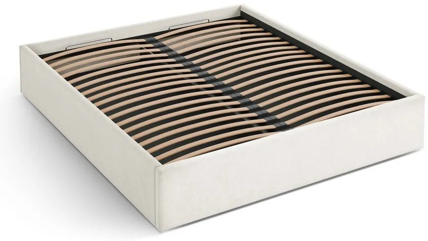 Krémovobiela čalúnená dvojlôžková posteľ s úložným priestorom/bez čela s roštom 160x200 cm Susan – Micadoni