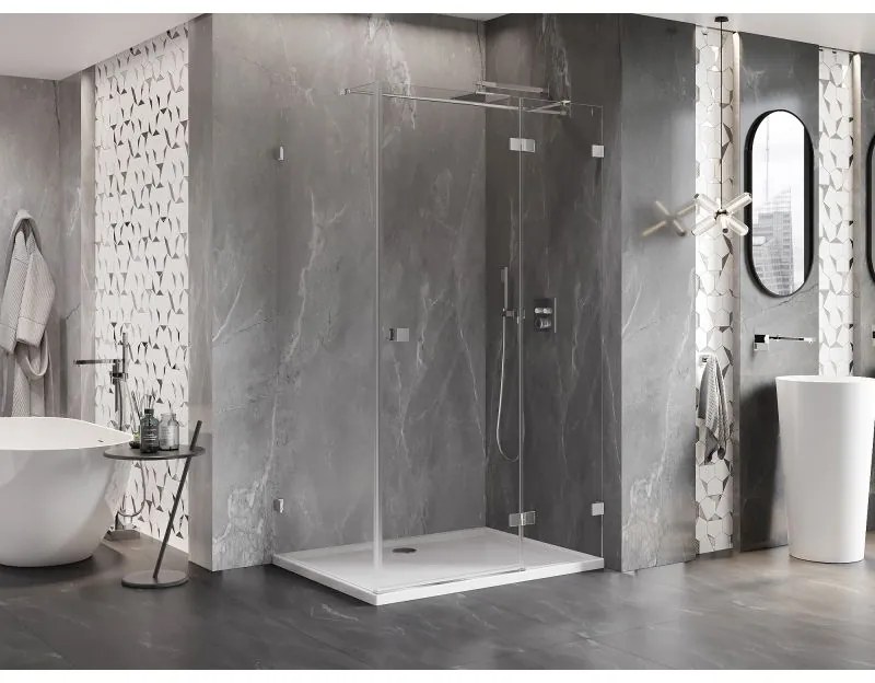 Mexen Lunar T, pravostranný výklopný sprchový kút 125 x 70 cm, 8mm číre sklo, chrómový profil, 834T-125-070-01-00-P