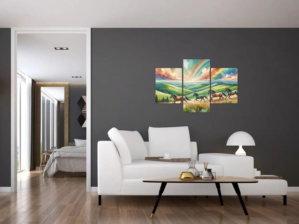 Obraz – Kone cválajúce krajinou (90x60 cm)