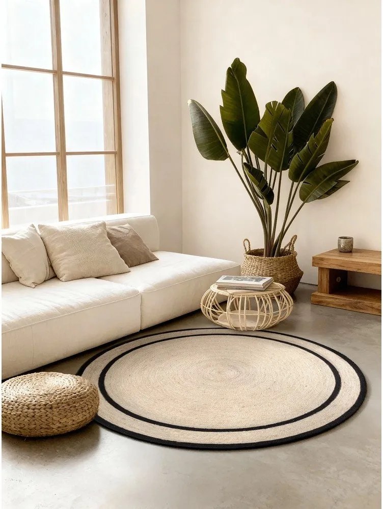 Obojstranný/ručne tkaný jutový okrúhly koberec v svetlo prírodnej farbe ø 150 cm Lina – Hanse Home