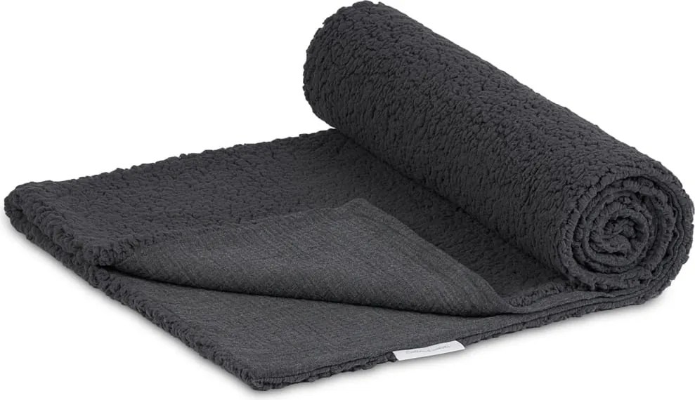 Obojstranný prehoz z mušelínu a umelej kožušiny grafitová 100x135 cm