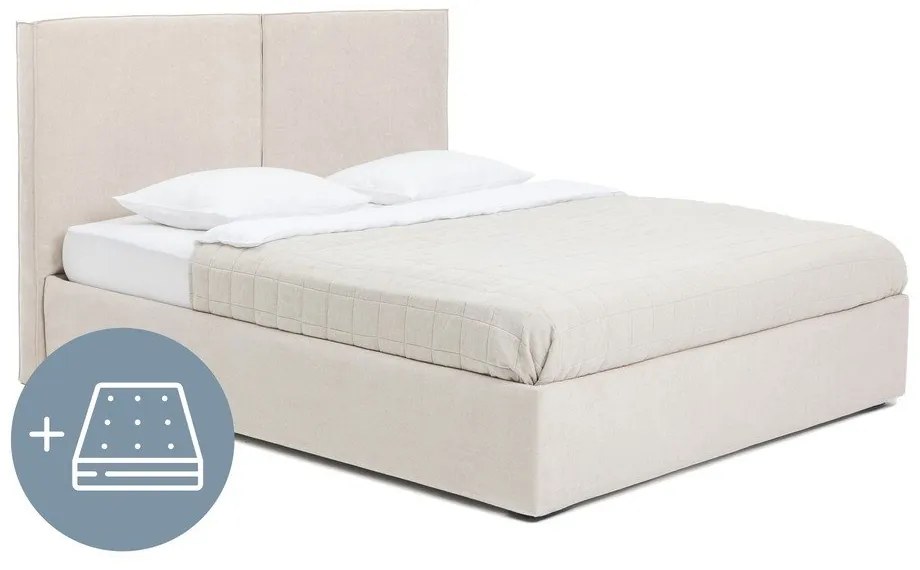 Béžová čalúnená dvojlôžková posteľ s úložným priestorom s matracom/s roštom 180x200 cm Thessa Bold – Bonami Selection