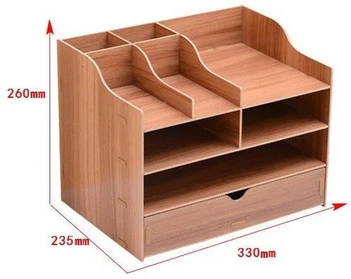 Drevený kancelársky organizér na dokumenty s 8 priehradkami a širokou zásuvkou tmavé drevo DIY 2411 Tmavé drevo