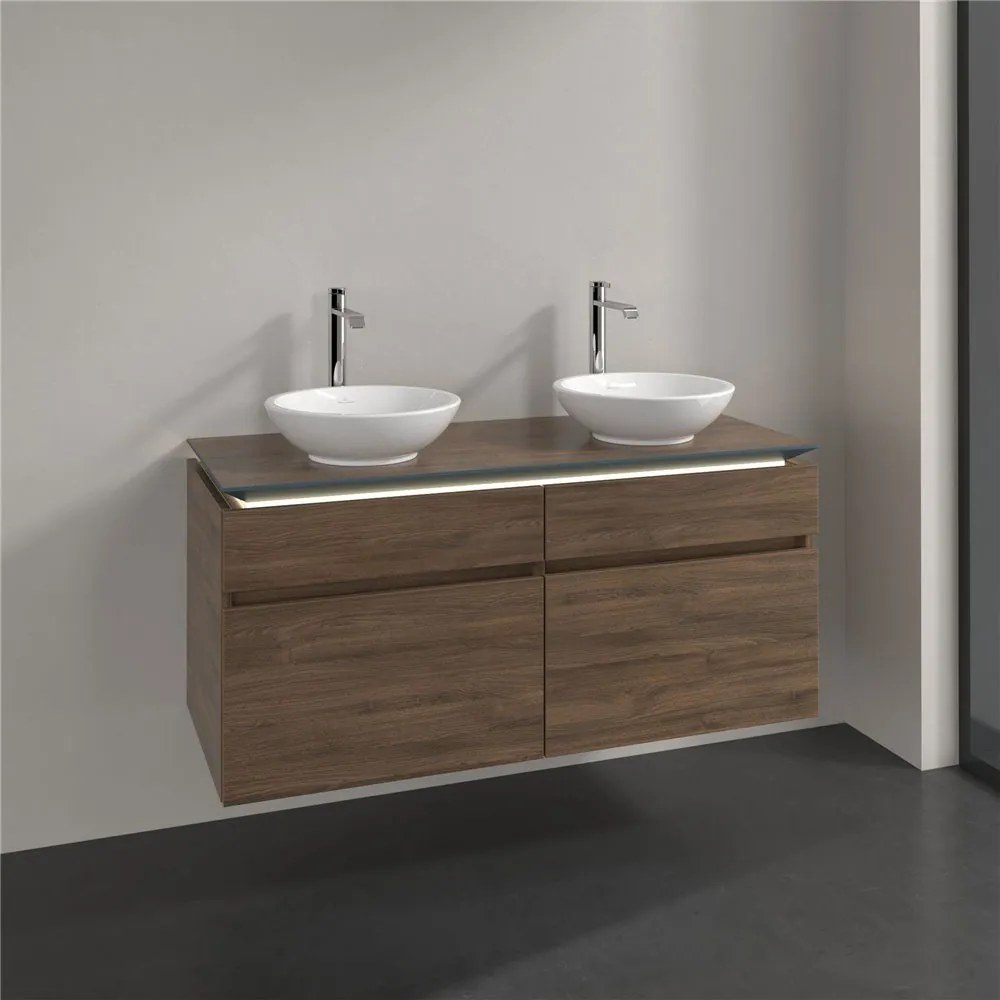 VILLEROY &amp; BOCH Legato závesná skrinka pod dve umývadlá na dosku, 4 zásuvky, s LED osvetlením, 1200 x 500 x 550 mm, Arizona Oak, B584L0VH